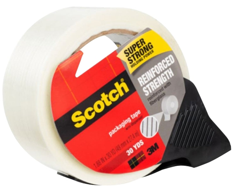 Scotch 8959-RD Shipping/Strapping Tape, 21 yd L, 1.9 in W, Fiber Yarns Backing, Clear