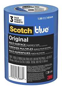 ScotchBlue 2090-48EVP Painter's Tape, 60 yd L, 1.88 in W, Crepe Paper Backing, Blue, 3/PK