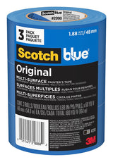 ScotchBlue 2090-48EVP Painter's Tape, 60 yd L, 1.88 in W, Crepe Paper Backing, Blue, 3/PK