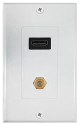 Zenith VW3001HD2C HDMI and Coaxial Wallplate, 7-1/2 in L, 3-3/4 in W, 1 -Gang, Plastic, White, Flush Mounting, Pack of 4