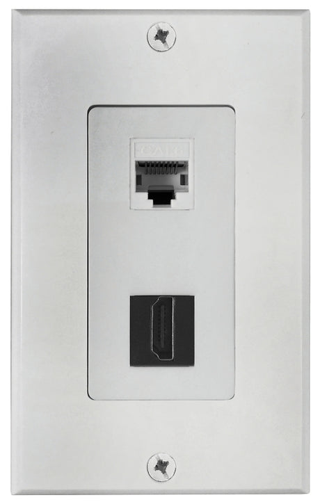 Zenith VW3001HDE2E HDMI and Ethernet Wallplate, 7-1/2 in L, 3-3/4 in W, 1 -Gang, Plastic, White, Flush Mounting, Pack of 4