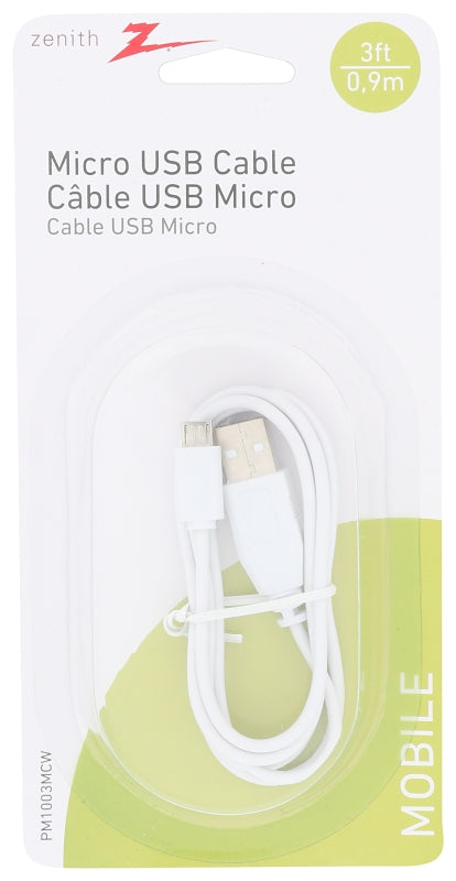 Zenith PM1003MCW USB Cable, White Sheath, Pack of 4