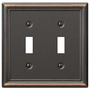 Amerelle Chelsea 149TTDB Wallplate, 4-7/8 in L, 4-15/16 in W, 2 -Gang, Steel, Aged Bronze, Pack of 3