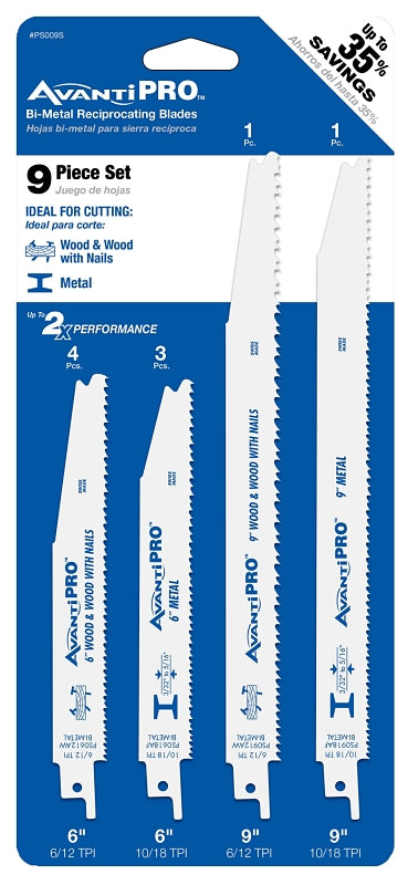 Avanti Pro PS009S Reciprocating Saw Blade Set, 9-Piece, Bi-Metal