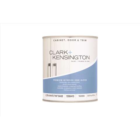 Clark+Kensington Semi-Gloss Tint Base Ultra White Base Cabinet/Door/Trim Paint Interior 1 qt, Pack of 4