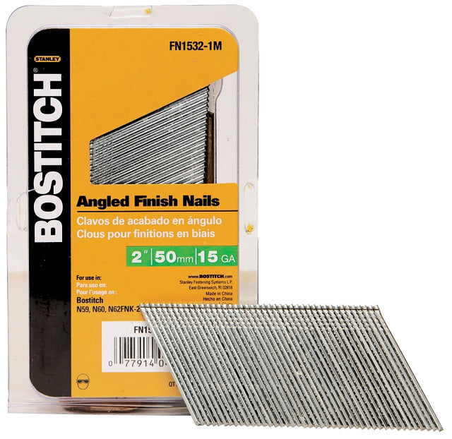 Bostitch FN1532-1M Finish Nail, 2 in L, 15 ga Gauge, Steel, Bright, Flat Head, Smooth Shank