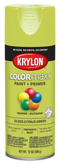 Krylon K05512007 Enamel Spray Paint, 12 oz Can, 25 sq-ft Coverage Area, Solvent Base, Gloss, Citrus Green