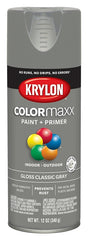 Krylon K05513007 Enamel Spray Paint, 12 oz Can, 25 sq-ft Coverage Area, Solvent Base, Gloss, Classic Gray