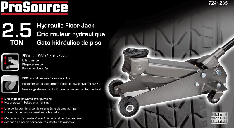 ProSource T070103 Hydraulic Floor Jack, 2.5 ton, 5-5/16 to 19-5/16 in Lift, Steel, Gray