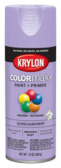 Krylon K05521007 Enamel Spray Paint, 12 oz Can, 25 sq-ft Coverage Area, Solvent Base, Gloss, Gum Drop