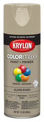 Krylon K05526007 Enamel Spray Paint, 12 oz Can, 25 sq-ft Coverage Area, Solvent Base, Gloss, Khaki