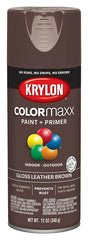 Krylon K05527007 Enamel Spray Paint, 12 oz Can, 25 sq-ft Coverage Area, Solvent Base, Gloss, Leather Brown