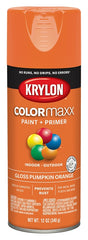 Krylon K05532007 Enamel Spray Paint, 12 oz Can, 25 sq-ft Coverage Area, Solvent Base, Gloss, Pumpkin Orange