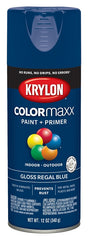Krylon K05535007 Enamel Spray Paint, 12 oz Can, 25 sq-ft Coverage Area, Solvent Base, Gloss, Regal Blue