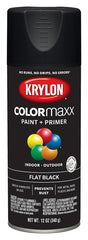 Krylon K05546007 Enamel Spray Paint, 12 oz Can, 25 sq-ft Coverage Area, Solvent Base, Flat, Black