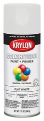Krylon K05548007 Enamel Spray Paint, 12 oz Can, 25 sq-ft Coverage Area, Solvent Base, Flat, White