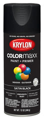 Krylon K05557007 Enamel Spray Paint, 12 oz Can, 25 sq-ft Coverage Area, Acrylic Base, Satin, Black