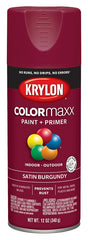 Krylon K05560007 Enamel Spray Paint, 12 oz Can, 25 sq-ft Coverage Area, Acrylic Base, Satin, Burgundy