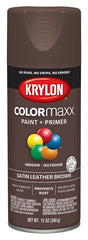 Krylon K05569007 Enamel Spray Paint, 12 oz Can, 25 sq-ft Coverage Area, Acrylic Base, Satin, Leather Brown