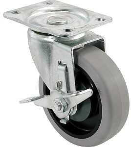 Shepherd Hardware 400 Series 9736 Swivel Caster with Brake, 4 in Dia Wheel, TPR Wheel, Gray, 250 lb