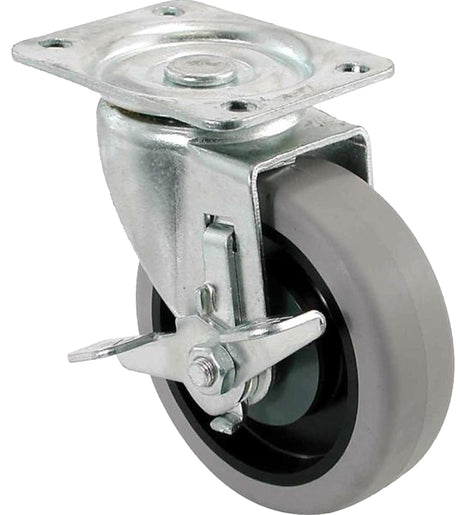 Shepherd Hardware 400 Series 9736 Swivel Caster with Brake, 4 in Dia Wheel, TPR Wheel, Gray, 250 lb