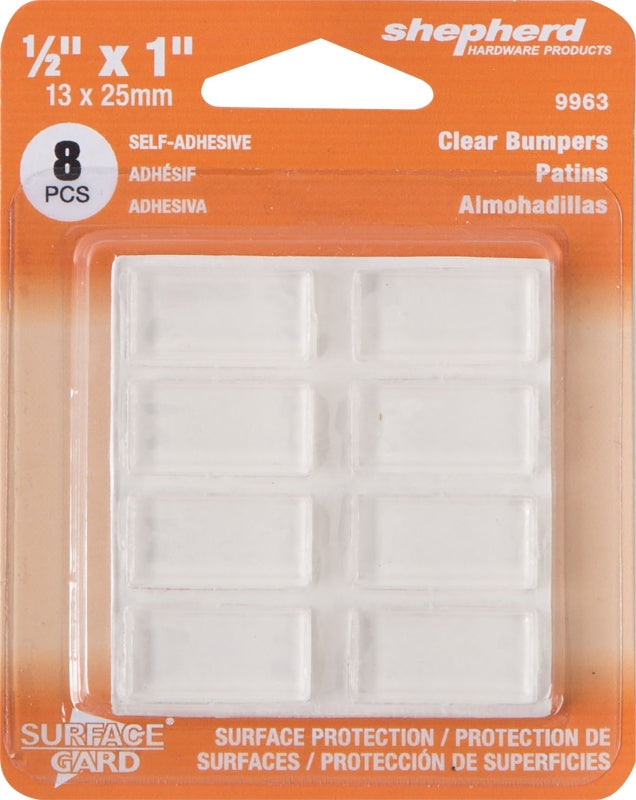 Shepherd Hardware 9963 Bumper Pad, 1/2 x 1 in, Rectangular, Vinyl, Clear