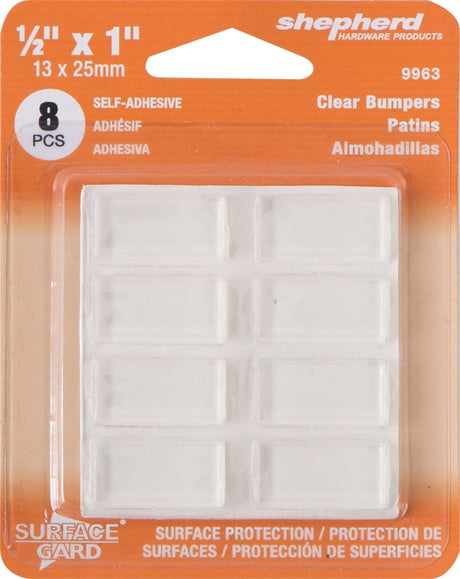 Shepherd Hardware 9963 Bumper Pad, 1/2 x 1 in, Rectangular, Vinyl, Clear