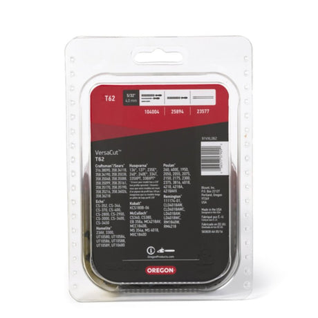Oregon VersaCut T62 Chainsaw Chain, 18 in L Bar, 0.05 Gauge, 3/8 in TPI/Pitch, 62-Link