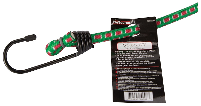 ProSource FH64018 Stretch Cord, 8 mm Dia, 30 in L, Polypropylene, Green, Hook End, Pack of 10