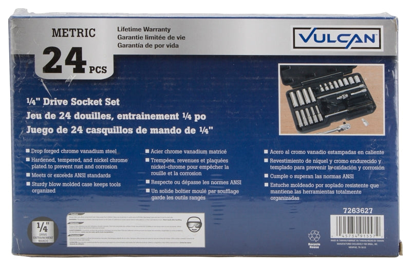 Vulcan TS-24PC-V1 Socket Set, Chrome Vanadium Steel, Chrome