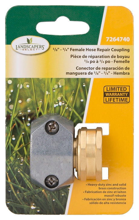 Landscapers Select GC533 Hose Coupling, 5/8 to 3/4 in, Female, Brass and zinc, Brass and Silver