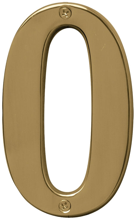 Hy-Ko Prestige Series BR-51PB/0 House Number, Character: 0, 5 in H Character, Brass Character, Solid Brass, Pack of 3