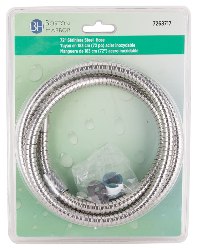 Boston Harbor B42034 Shower Hose with Hex Nut, 7/8 in Connection, 1/2-14 NPSM, G1/2, 72 in L Hose, Stainless Steel