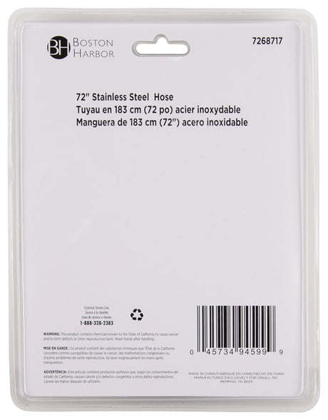 Boston Harbor B42034 Shower Hose with Hex Nut, 7/8 in Connection, 1/2-14 NPSM, G1/2, 72 in L Hose, Stainless Steel
