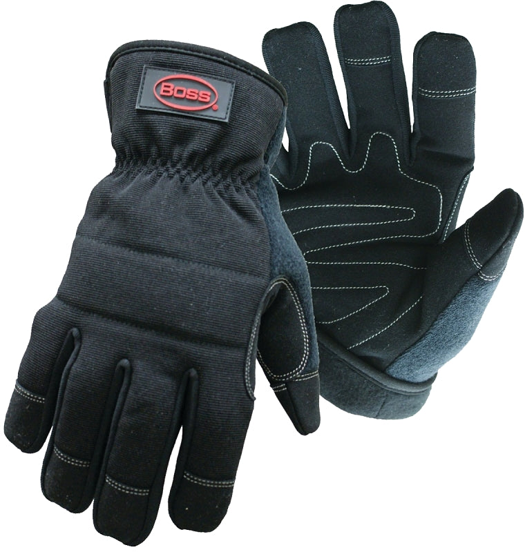 Boss 5207L Utility Gloves, L, Wing Thumb, Fleece, Black