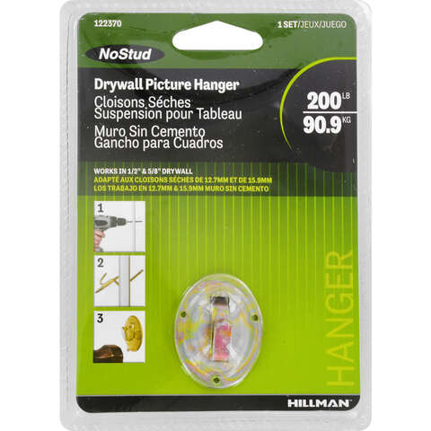 HILLMAN NoStud Metallic Drywall Picture Hanger 200 lb 1 pk, Pack of 5