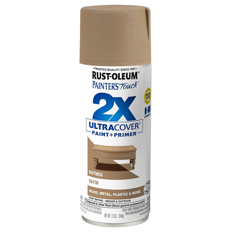 Painter's Touch 2X Ultra Cover 334076 Spray Paint, Satin, Nutmeg, 12 oz Aerosol Can