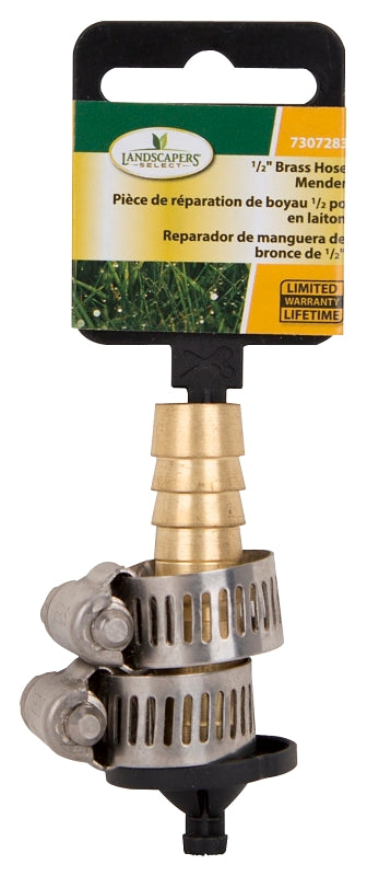 Landscapers Select GB91053L Hose Mender with Clamps, 1/2 in, Male, Brass, Brass and Silver