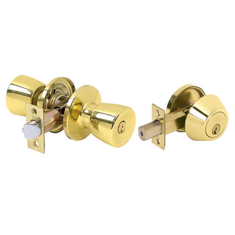 Tell Bright Brass Deadbolt and Entry Door Knob 1-3/4 in.