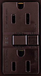 Eaton Wiring Devices SGF15B GFCI Duplex Receptacle, 2 -Pole, 15 A, 125 V, Back, Side Wiring, NEMA: 5-15R, Brown