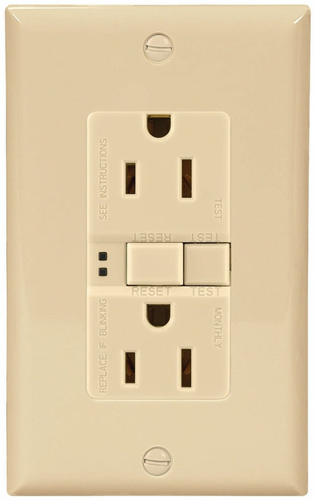 Eaton Wiring Devices SGF15V-3 GFCI Duplex Receptacle, 2 -Pole, 15 A, 125 V, Back, Side Wiring, NEMA: 5-15R, Ivory