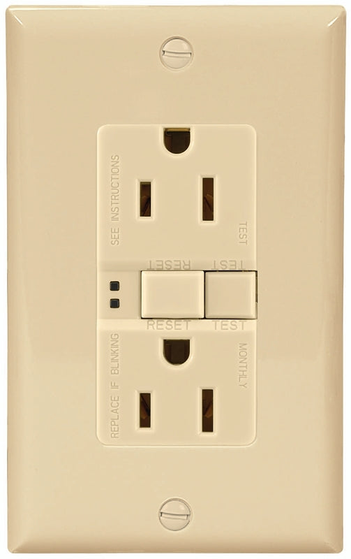 Eaton Wiring Devices SGF15V-3 GFCI Duplex Receptacle, 2 -Pole, 15 A, 125 V, Back, Side Wiring, NEMA: 5-15R, Ivory