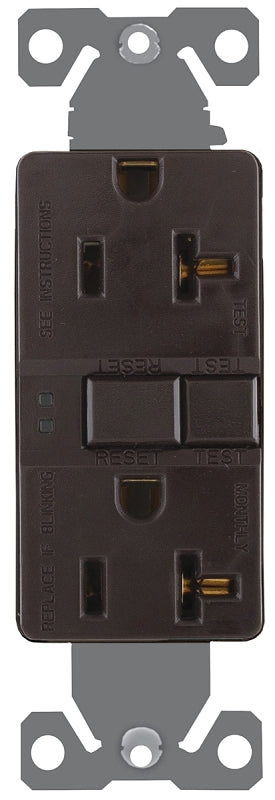 Eaton Wiring Devices SGF20B GFCI Duplex Receptacle, 2 -Pole, 20 A, 125 V, Back, Side Wiring, NEMA: 5-20R, Brown