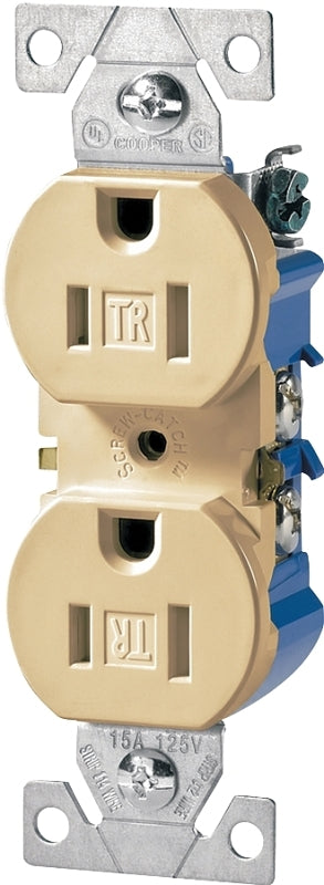 Eaton Wiring Devices TR270V-BOX Duplex Receptacle, 2 -Pole, 15 A, 125 V, Push-in, Side Wiring, NEMA: 5-15R, Ivory