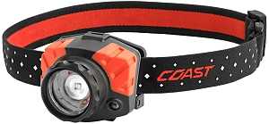 Coast FL85 Headlight, Alkaline Battery, LED Lamp, 615 Lumens, 600 ft Beam Distance, 135 min Run Time, Black