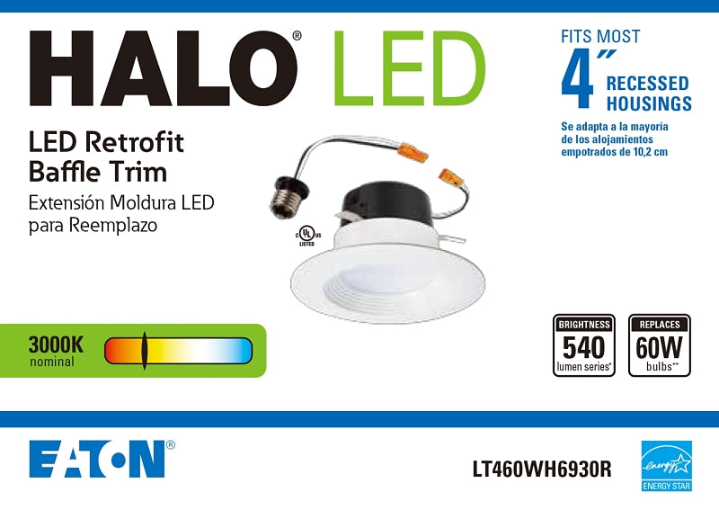 Halo LT4 Series LT460WH6930R Recessed Downlight, 8 W, 120 V, LED Lamp, Matte