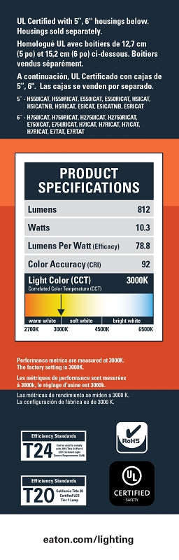 Halo BLD6 Series BLD6089SWHR Backlit Downlight, 10 W, 120 V, LED Lamp, Aluminum, Matte White