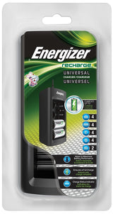 Energizer Recharge CHFC Universal Charger, 1.1 A Charge, 12 VDC Output, AA, AAA, C, D Battery, 4 -Battery