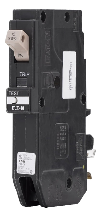 Eaton CHFP115GF Circuit Breaker, CH, GFCI, 15 A, 1-Pole, 120/240 VAC, Plug