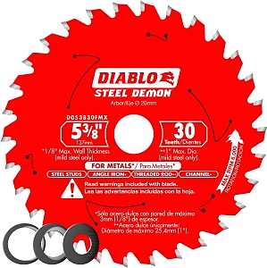 Diablo D053830FMX Saw Blade, 5-3/8 in Dia, 20 mm Arbor, 30-Teeth, Carbide Cutting Edge